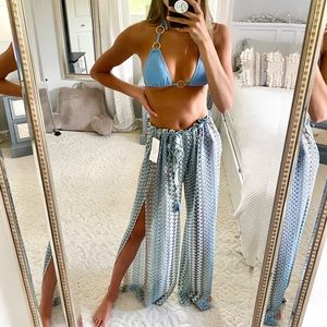 BECCA by Rebecca virtue crochet drawstring swim coverup wide leg slit pants
